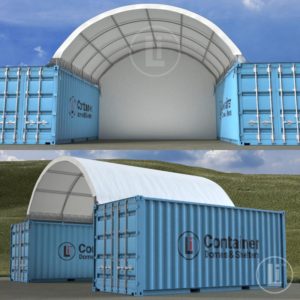 20ft Container Shelter M2020-B over two blue shipping containers