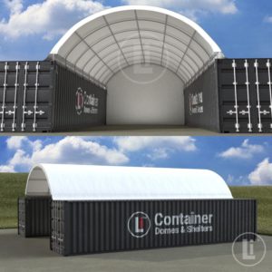 40ft Container Shelter M4020-B over two black shipping containers