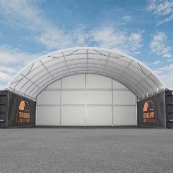40ft x 40ft Container Dome with Back Wall Front View